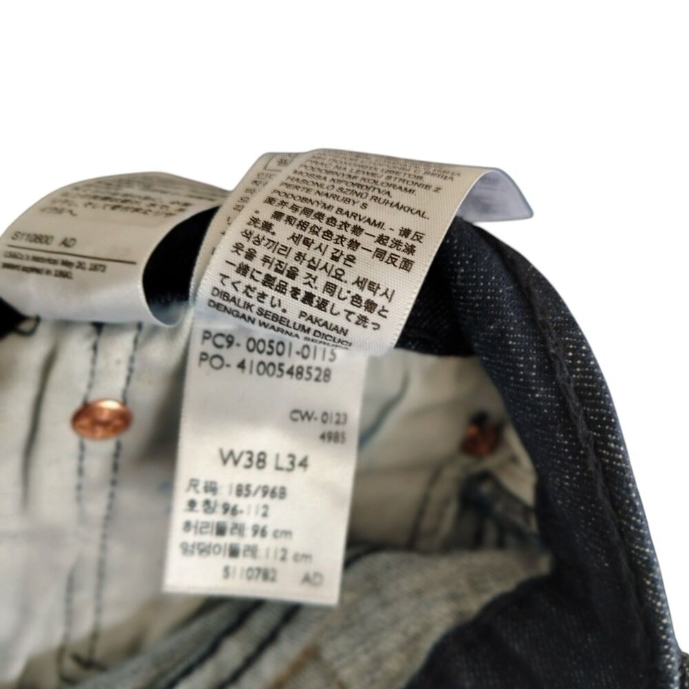 Levi's 501 38x34 Men's Dark Wash Stretch Straight Leg Button Fly Jeans Irregular - Picture 7 of 8